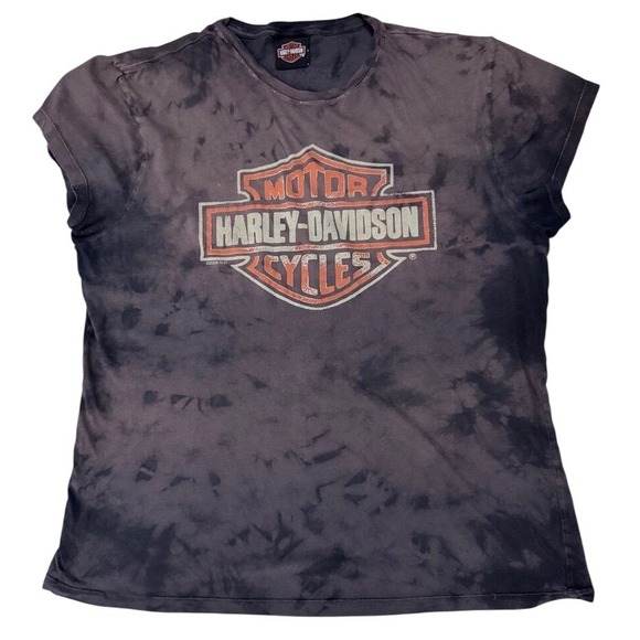 Harley-Davidson Tops - Harley-Davidson Y2K T-Shirt Women‎ 2XL Black Tie Dye 2008 Utah Cap Sleeve